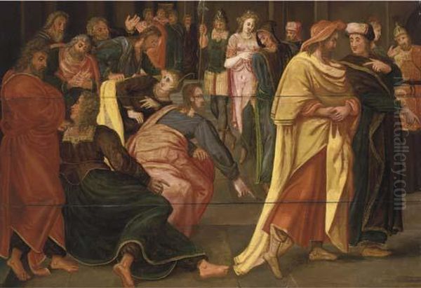 Christ And The Woman Taken In Adultery Oil Painting by Maarten de Vos