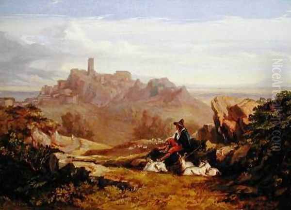 Landscape with Goatherd Oil Painting by Edward Lear