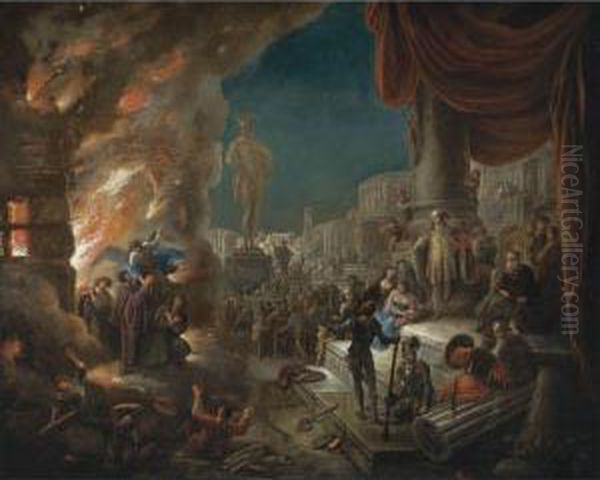 Shadrach, Meshach And Abednego In The Fiery Furnace Oil Painting by Jacob Willemsz de Wet the Elder