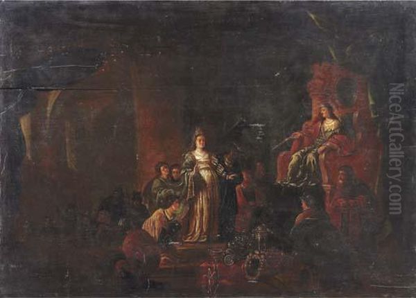 The Queen Of Sheba Before King Solomon Oil Painting by Jacob Willemsz de Wet the Elder