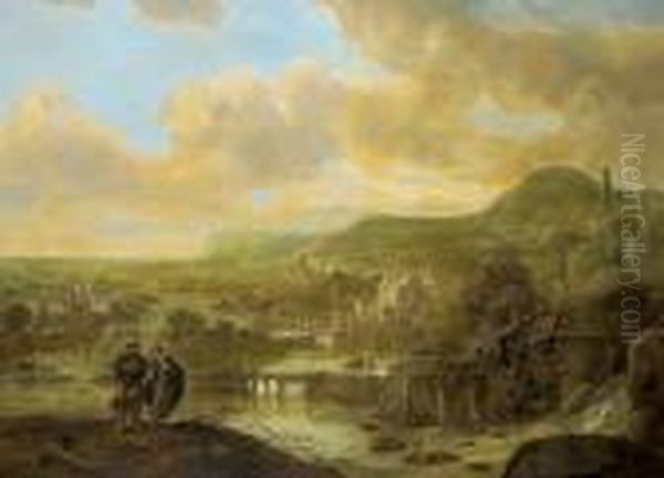 Ampio Paesaggio Fluviale E Montano Con Un Mulino Ad Acqua Oil Painting by Jacob Willemsz de Wet the Elder