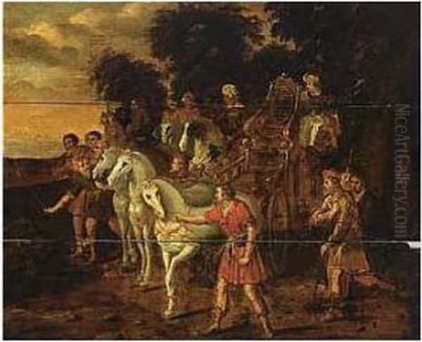 A Pair Of Paintings Showing The Meeting Of Jacob And Joseph (gen. 46: 29-30) Oil Painting by Jacob Willemsz de Wet the Elder