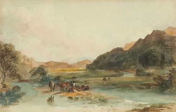 Cattle At Water Oil Painting by Peter de Wint