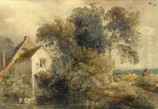 Cottage Scene, Watercolour Oil Painting by Peter de Wint