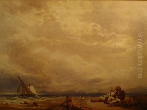 Fishing Boats In A Choppy Sea Oil Painting by Peter de Wint