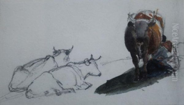 Study Of Cows Oil Painting by Peter de Wint