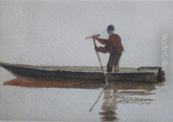 Man In A Punt Oil Painting by Peter de Wint