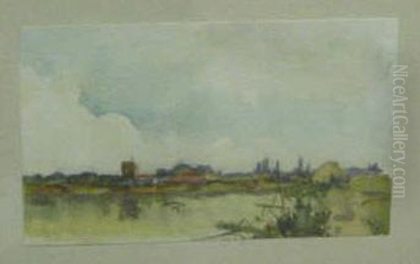 Riverlandscape With Town Beyond Oil Painting by Peter de Wint