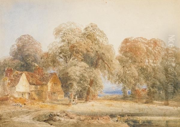 A Cottage By A Duck Pond Oil Painting by Peter de Wint