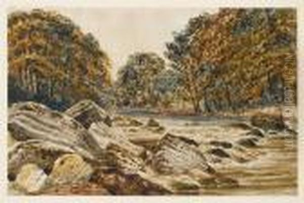 An Autumn River Scene Oil Painting by Peter de Wint