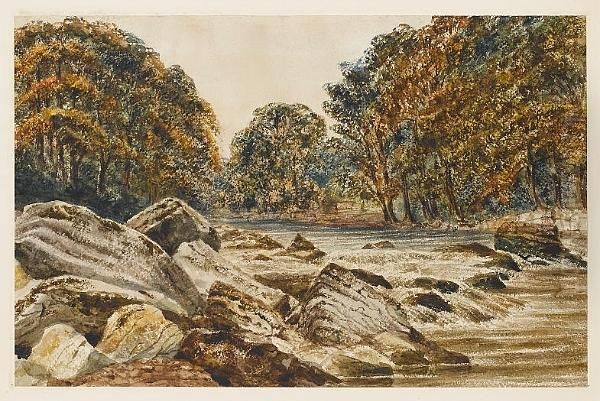 An Autumn River Scene Oil Painting by Peter de Wint