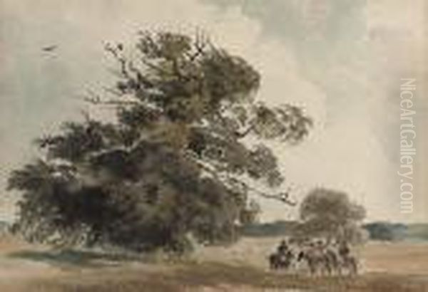 Riders Resting By A Large Tree Oil Painting by Peter de Wint