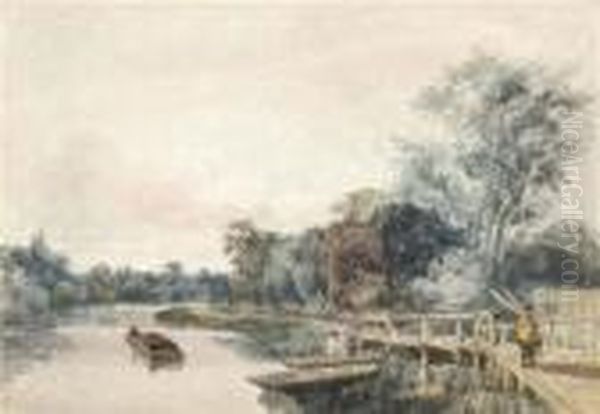 From A Towpath On The Thames Oil Painting by Peter de Wint