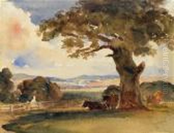 Cattle In The Shade Of A Tree Oil Painting by Peter de Wint