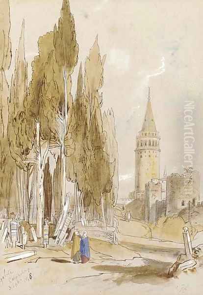 Galata, Constantinople Oil Painting by Edward Lear