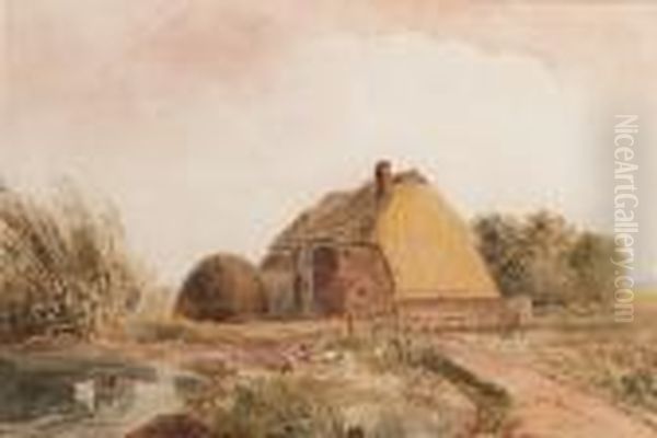 A Surrey Farm Oil Painting by Peter de Wint