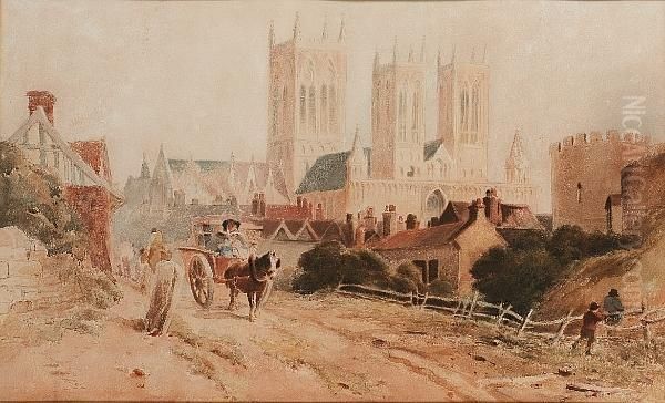 Lincoln Cathedral Oil Painting by Peter de Wint