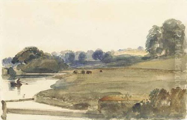 The Lake At Burghley House (recto); And Trees In An Extensive Wooded Landscape (verso) Oil Painting by Peter de Wint