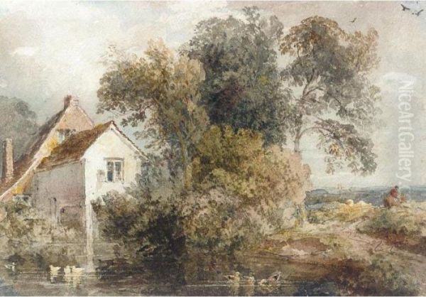 A Cottage By A Pond Oil Painting by Peter de Wint