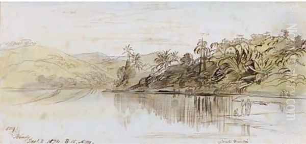 View over the lake, Kandy, Ceylon Oil Painting by Edward Lear