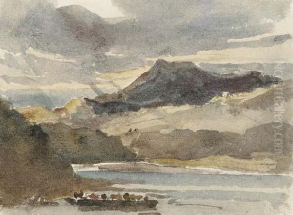 A Study For 'the Ferry': Snowdon From Llyn Padarn, North Wales Oil Painting by Peter de Wint