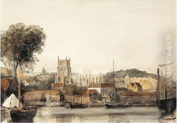 Bristol Cathedral From Wapping Looking Across Canon's Marsh Oil Painting by Peter de Wint