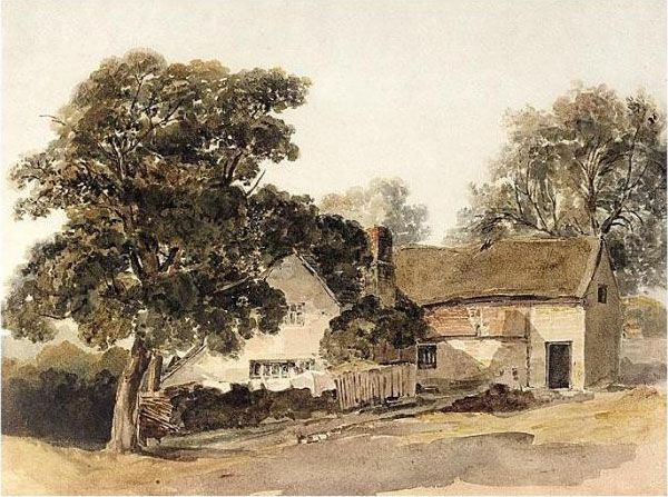 A Woman Drying Clothes Outside A Farmhouse Near Methley, Yorkshire Oil Painting by Peter de Wint