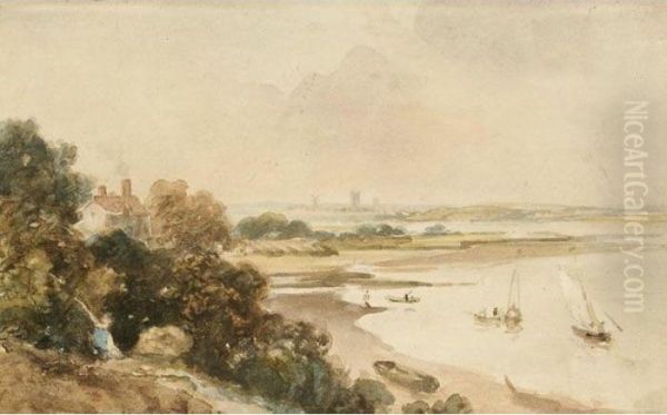 River Landscape Oil Painting by Peter de Wint