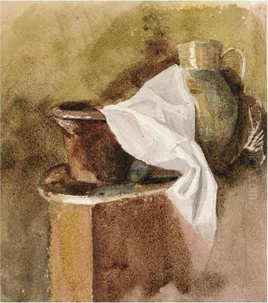 Still-life Of Earthenware Pots And Linen Oil Painting by Peter de Wint