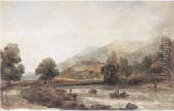 Fishermen On A River Oil Painting by Peter de Wint