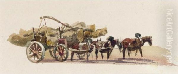 Horses Pulling A Log Wagon Oil Painting by Peter de Wint