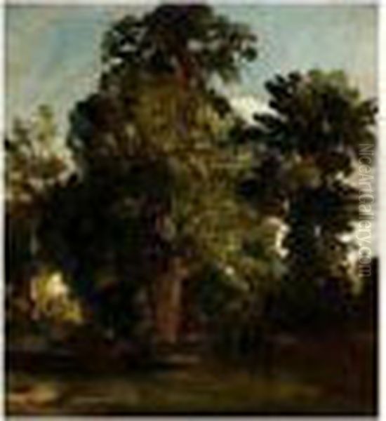 View Through Trees Towards A Cottage Oil Painting by Peter de Wint