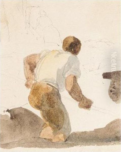 Study Of A Man Digging Oil Painting by Peter de Wint