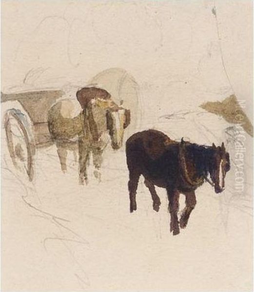 Horses Pulling A Wagon Oil Painting by Peter de Wint