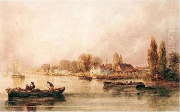 Barges On A River Oil Painting by Peter de Wint