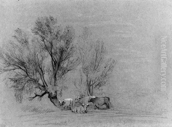 Cattle Beneath A Tree Oil Painting by Peter de Wint