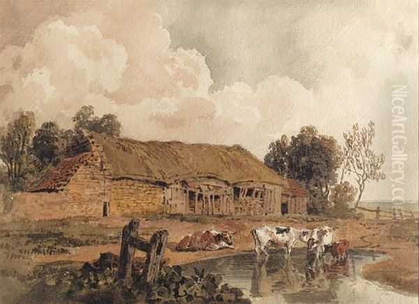 The Farm Pond Oil Painting by Peter de Wint