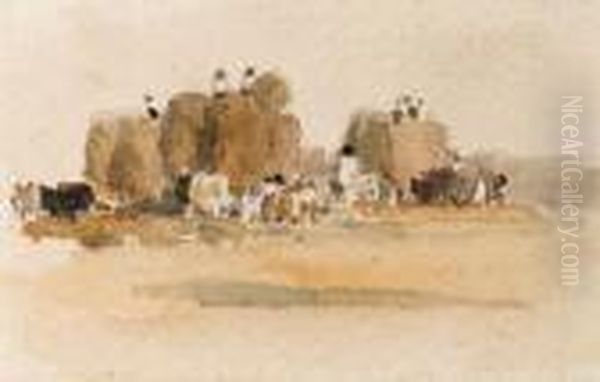 Haymaking Oil Painting by Peter de Wint