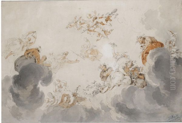 Ceiling Design With Bacchantes And Nymphs Among Clouds Oil Painting by Jacob de Wit