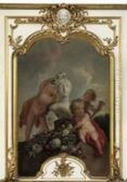 Putti Decorating A Sculpture With Flower Garlands Oil Painting by Jacob de Wit