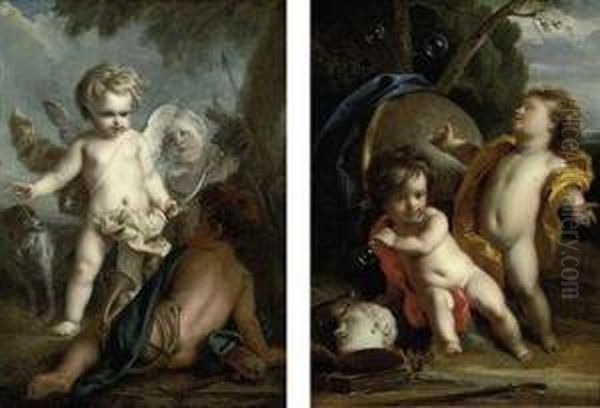 Putti Preparing For The Hunt Oil Painting by Jacob de Wit