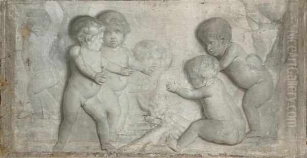 Putti Disporting, En Grisaille Oil Painting by Jacob de Wit