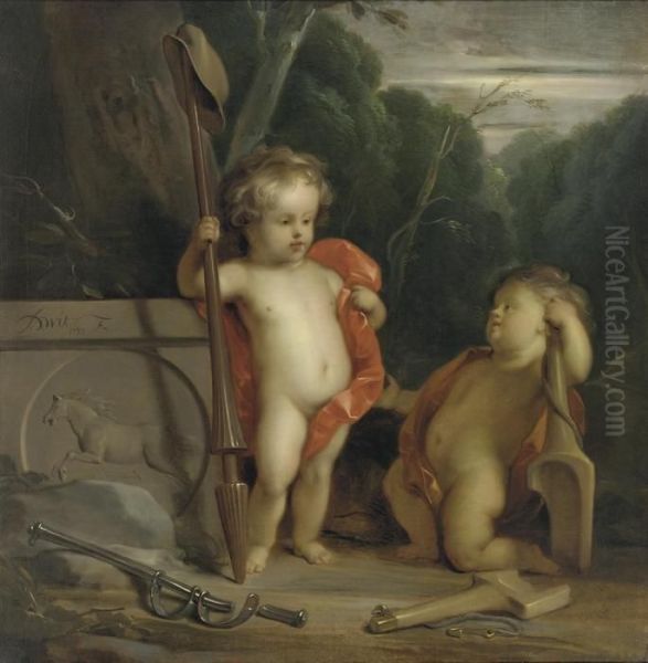 Putti With Symbols Of Strength And Obedience Oil Painting by Jacob de Wit