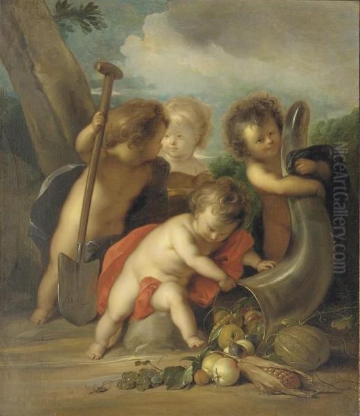 Putti With Symbols Of The Fruits Of The Earth Oil Painting by Jacob de Wit