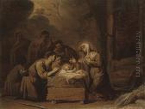 The Adoration Of The Shepherds, En Brunaille Oil Painting by Jacob de Wit