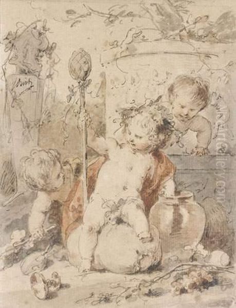  Trois Putti Dans Des Jarres  Oil Painting by Jacob de Wit