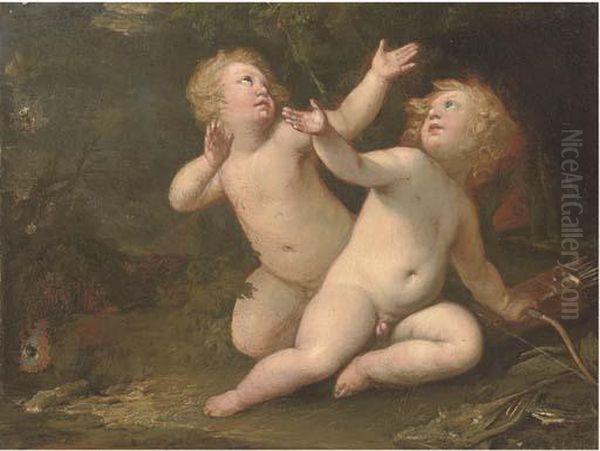 Putti Disporting In A Landscape Oil Painting by Jacob de Wit