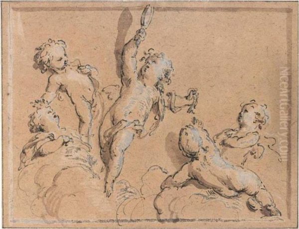 Putti Playing With A Mirror Oil Painting by Jacob de Wit