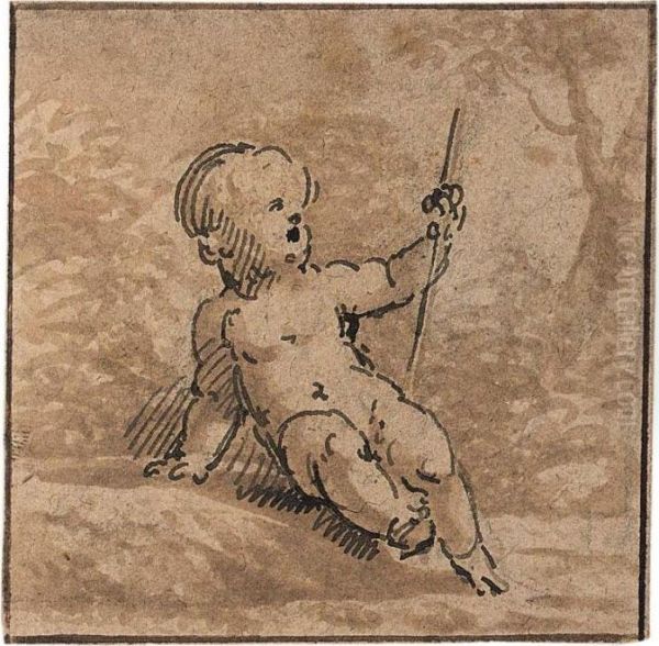 A Putto Oil Painting by Jacob de Wit