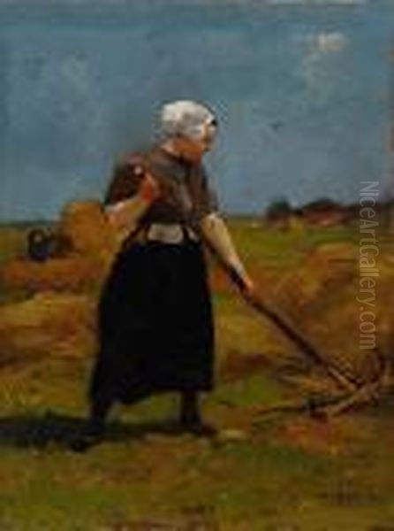 Haymaking Farmer's Wife Oil Painting by Willem de Zwart